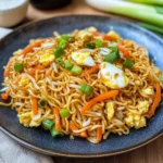 Chinesisch gebratene Nudeln mit Ei und Gemüse