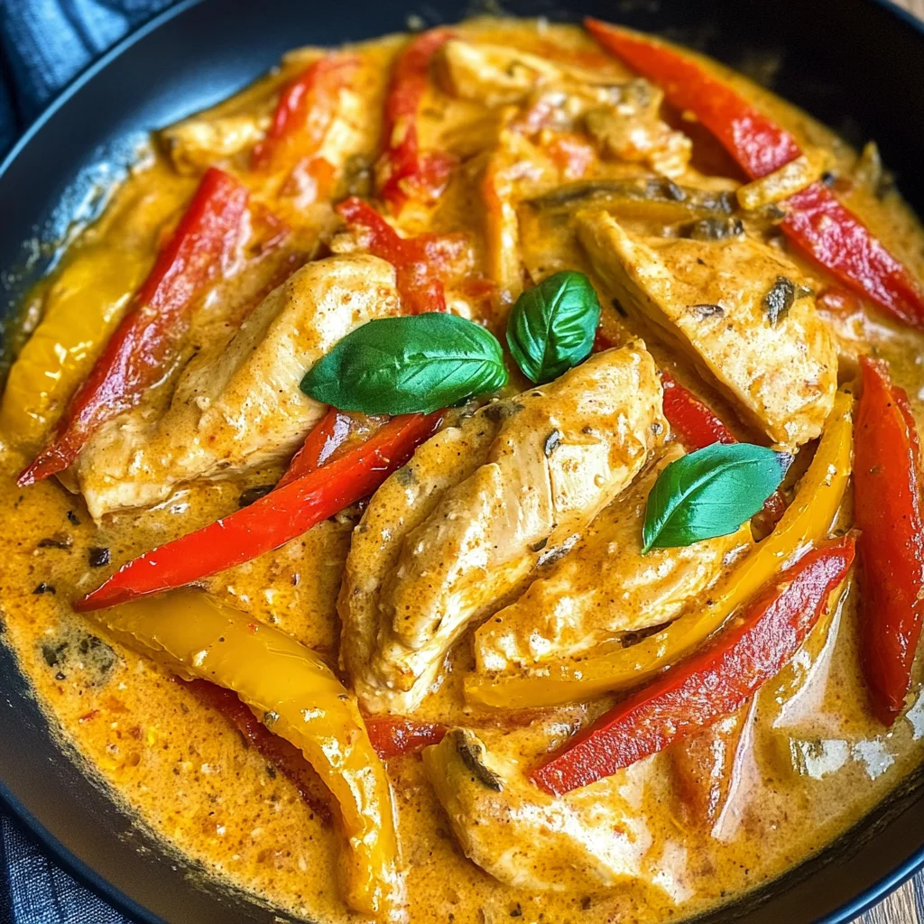 Hähnchen Geschnetzeltes mit Paprika Sahne Sauce