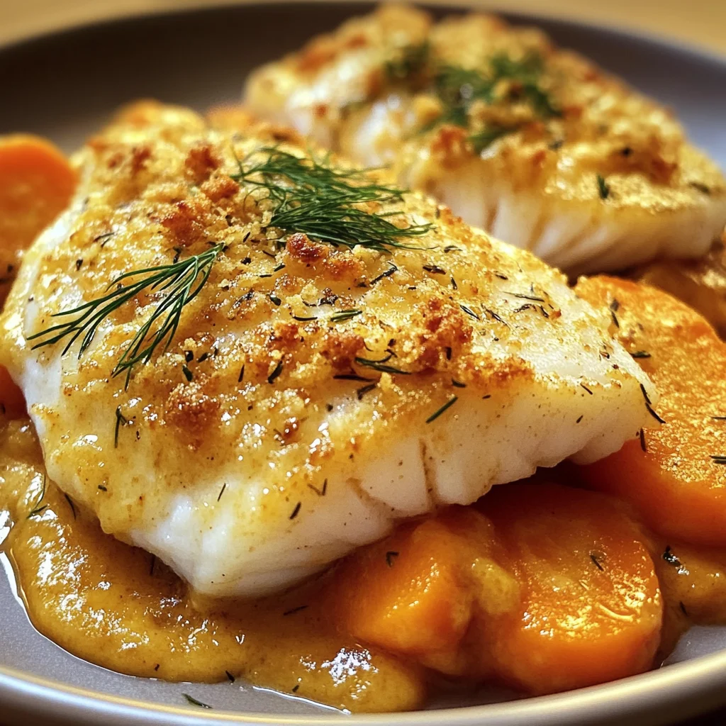 Seelachs überbacken auf Senfmöhren